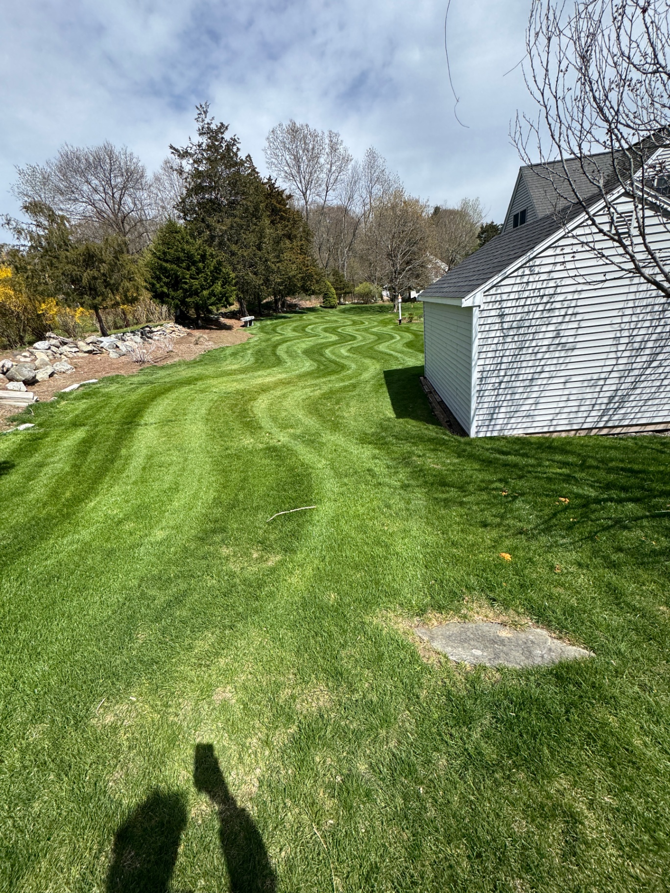 Freshly mowed lawn with custom striped pattern